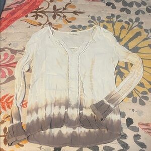 Elegant Cream and Brown Ombre Long Sleeve Top